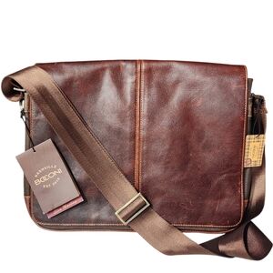 NEW Boconi Garth Full Grain Leather Laptop Messenger Bag
